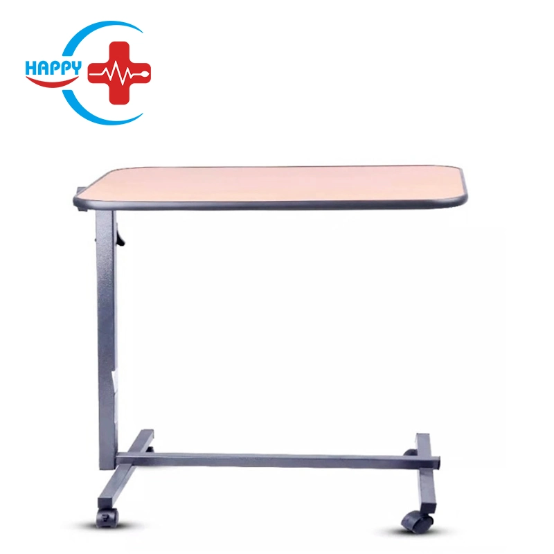 Hc-M069 Adjustable Hospital Medical Wooden Hospital Overbed Table /Hospital Dining Table with Rotating Table-Top