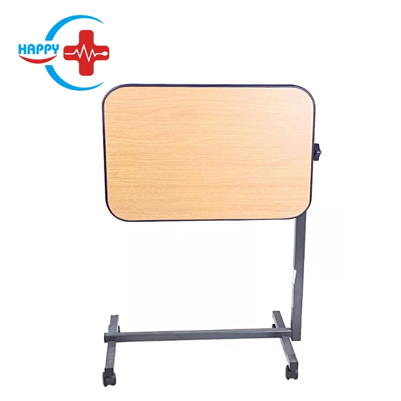 Hc-M069 Adjustable Hospital Medical Wooden Hospital Overbed Table /Hospital Dining Table with Rotating Table-Top
