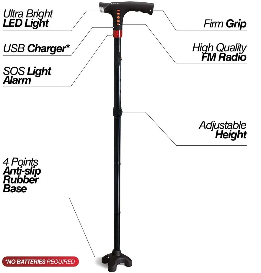 Best Sale LED Walking Cane with FM Radio and Alarm