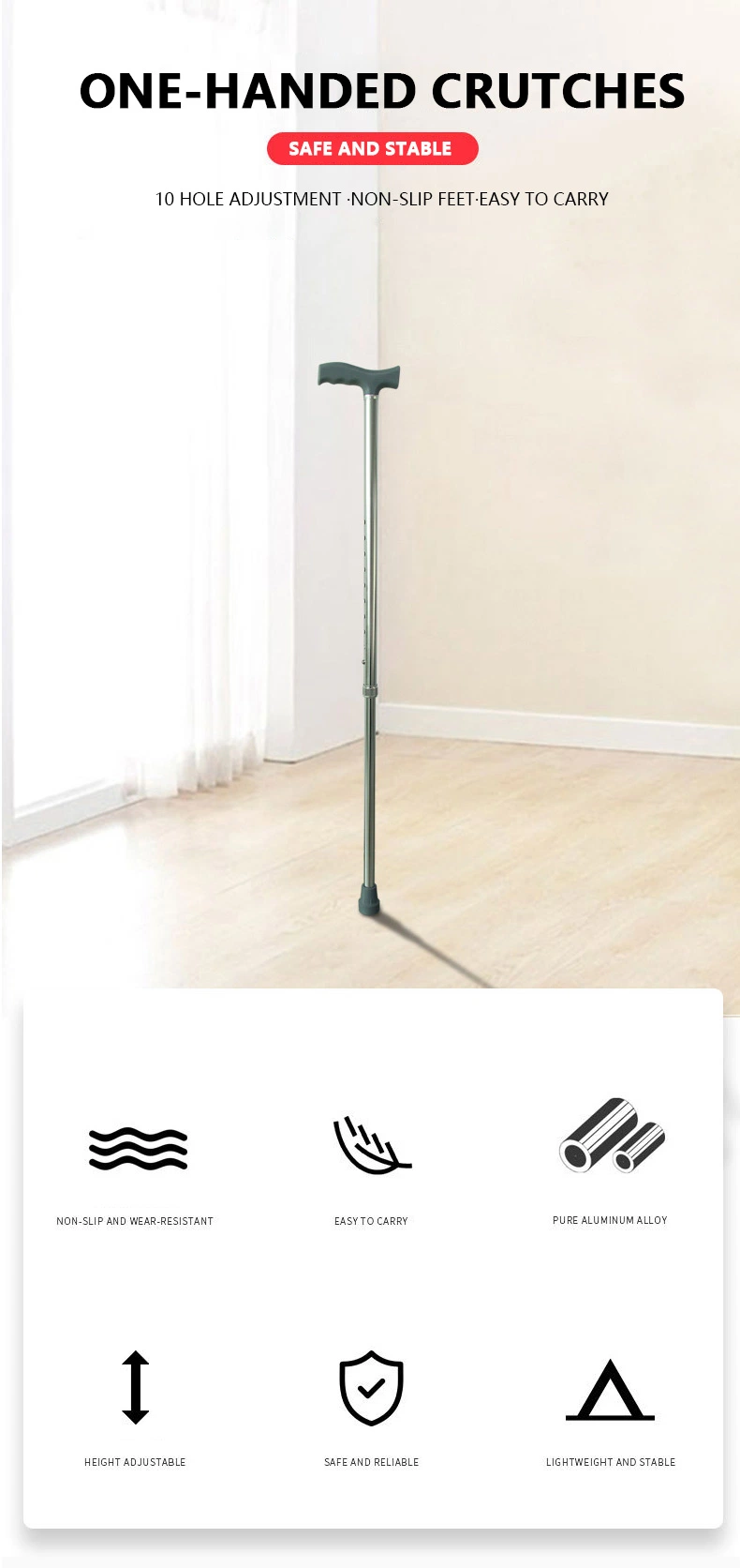 Outdoor Travel Retractable Aluminum Alloy for Disabled Elderly Crutch Walking Stick Cane