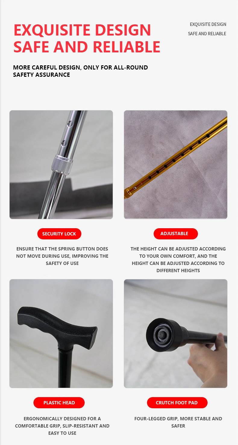 Outdoor Travel Retractable Aluminum Alloy for Disabled Elderly Crutch Walking Stick Cane