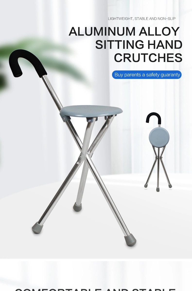 Three Leg Aluminum Walking Stick with Chair Elderly Outdoor Walking Crutch Folding Tripod Cane
