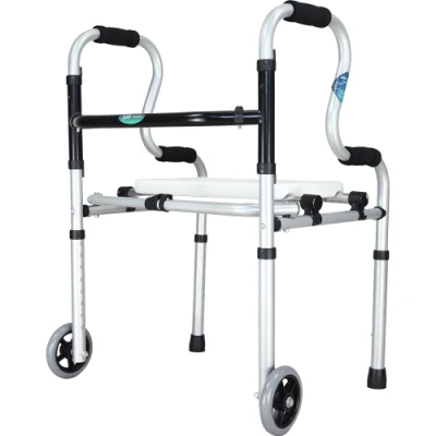 Adjustable Height Aluminum Walker Rollator Folding Walker Adult Light Weight Walking Aid with Wheels