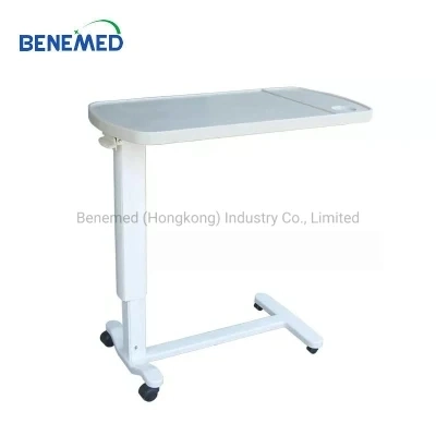 Movable ABS Plastic Hospital Equipment Medical Height Adjustable Overbed Table with Wheels
